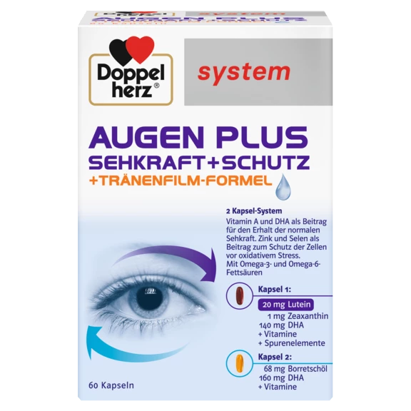 Abbildung der Produktverpackung Doppelherz system AUGEN PLUS SEHKRAFT + SCHUTZ Frontansicht
